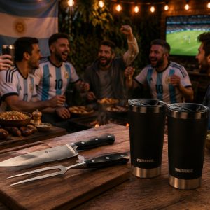 SET TRENTO 2P CUCH/TRIN POM MULTI + 2 VASOS CERVECEROS TERMICOS