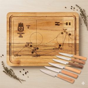 Tabla Asado Gol Dimaria 47*32 + Set Cuchillos Trento